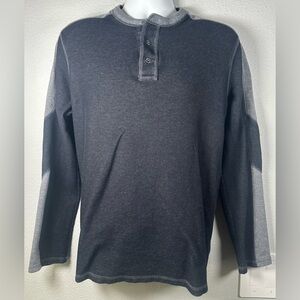 Rock & Republic Mens Dark Navy & Gray Long Sleeve Henley Shirt Size Large